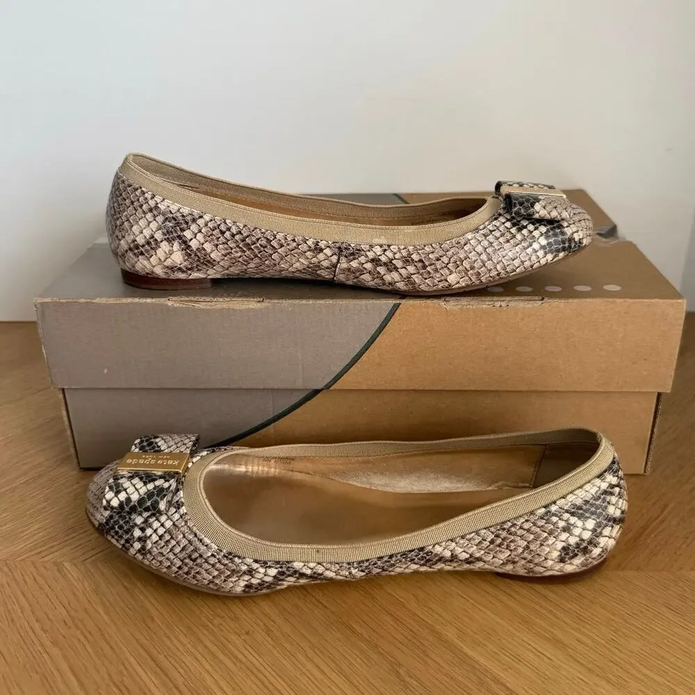 Kate Spade Tock Snakeakin Bow Women Ballet Flats- SZ 8.5